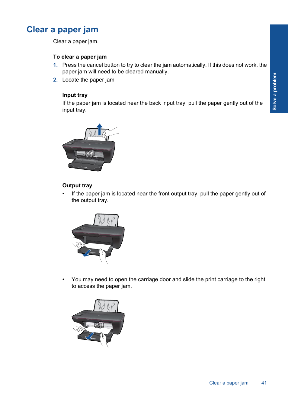 Clear a paper jam, Then | HP Deskjet 3050 User Manual | Page 43 / 66