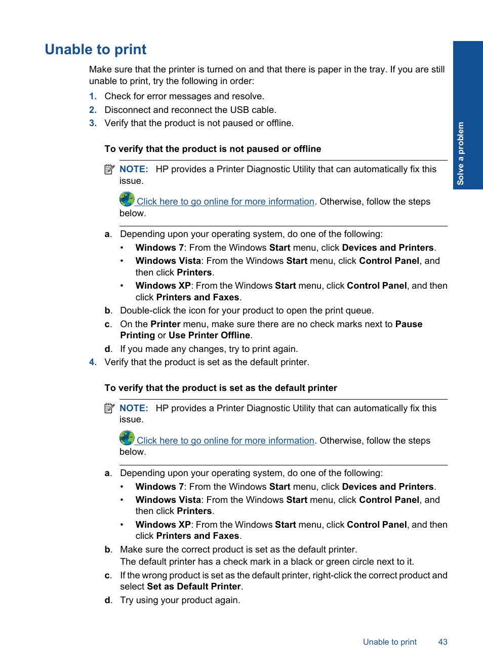 Unable to print | HP Deskjet 3050 User Manual | Page 45 / 66