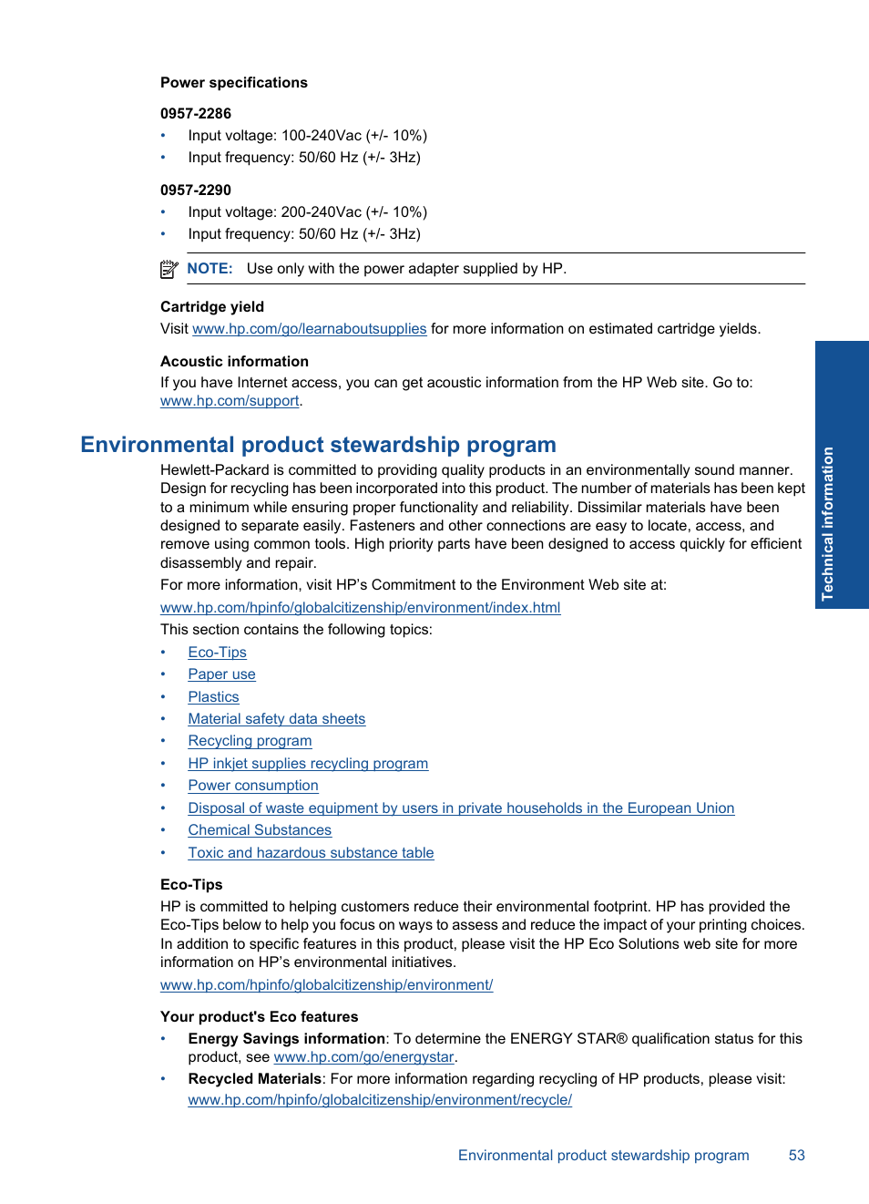 Environmental product stewardship program | HP Deskjet 3050 User Manual | Page 55 / 66