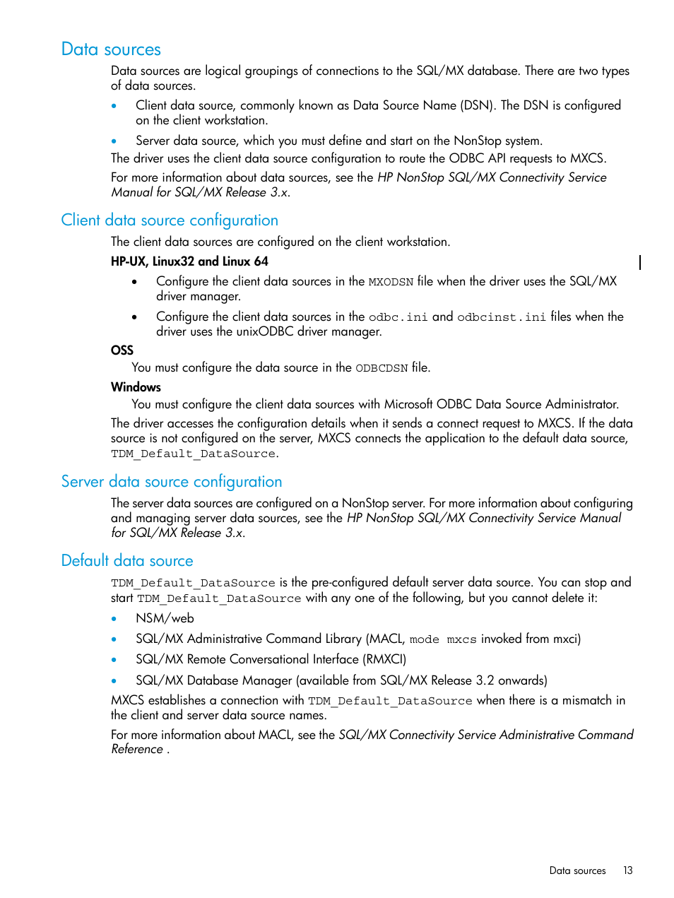 Data sources, Client data source configuration, Server data source configuration | Default data source | HP Integrity NonStop H-Series User Manual | Page 13 / 62