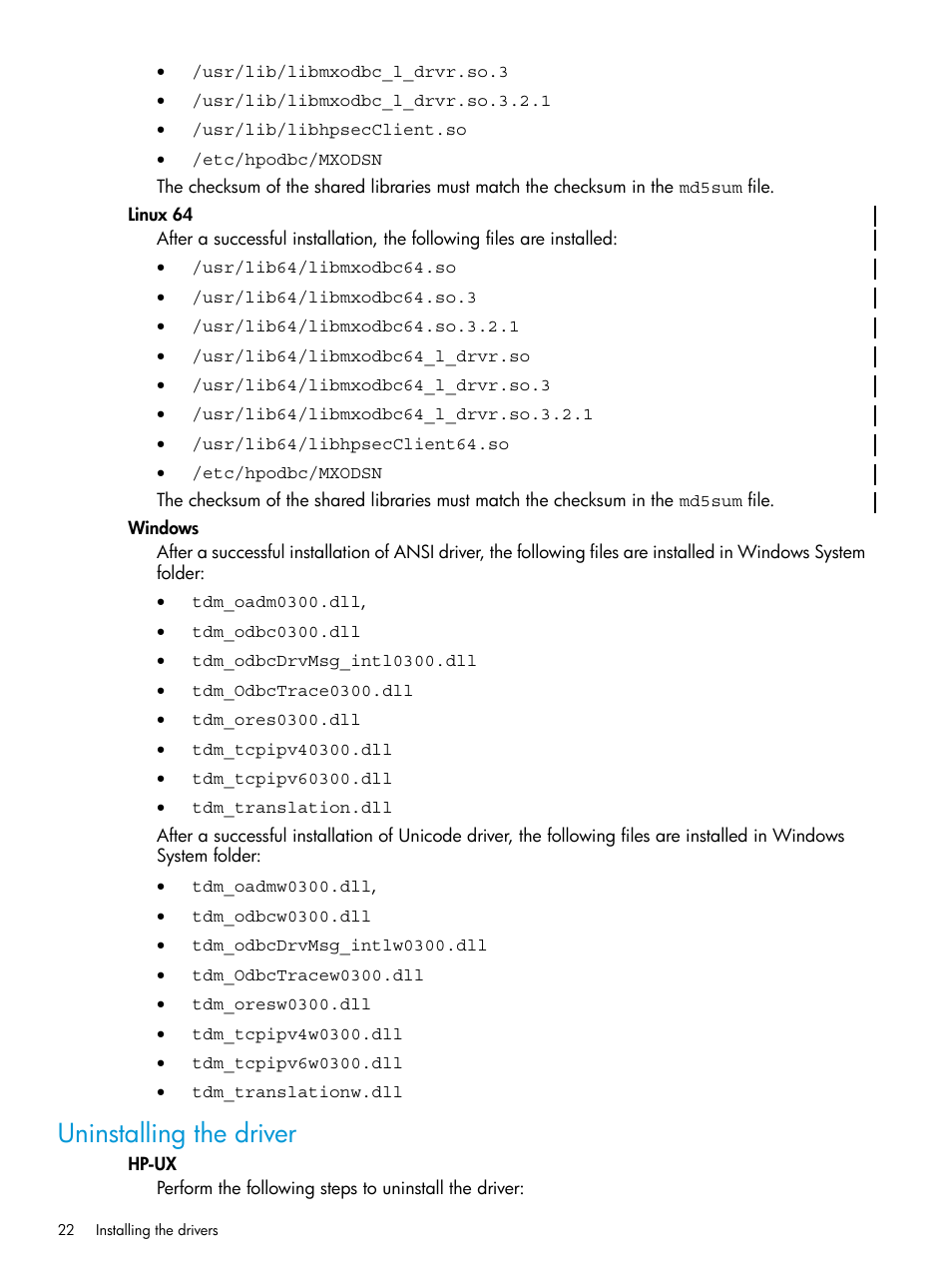 Uninstalling the driver | HP Integrity NonStop H-Series User Manual | Page 22 / 62