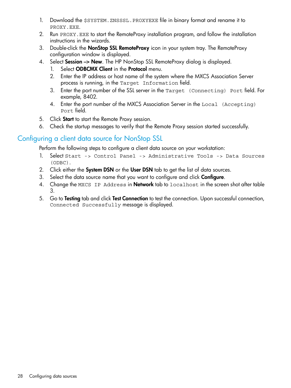 Configuring a client data source for nonstop ssl | HP Integrity NonStop H-Series User Manual | Page 28 / 62