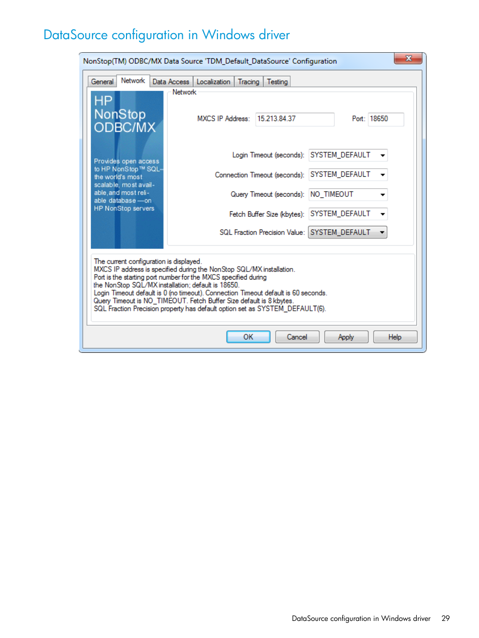 Datasource configuration in windows driver | HP Integrity NonStop H-Series User Manual | Page 29 / 62