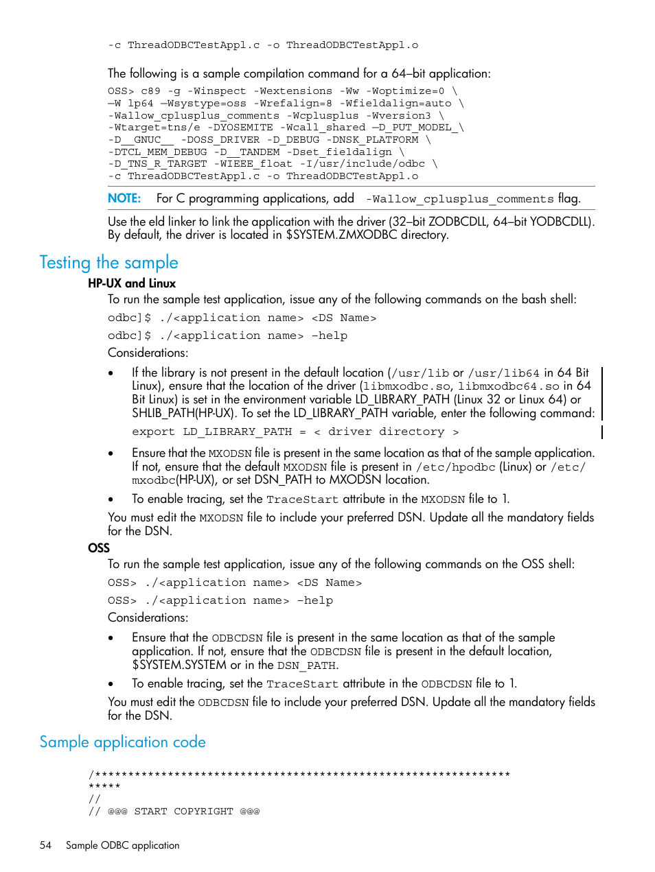 Testing the sample, Sample application code | HP Integrity NonStop H-Series User Manual | Page 54 / 62