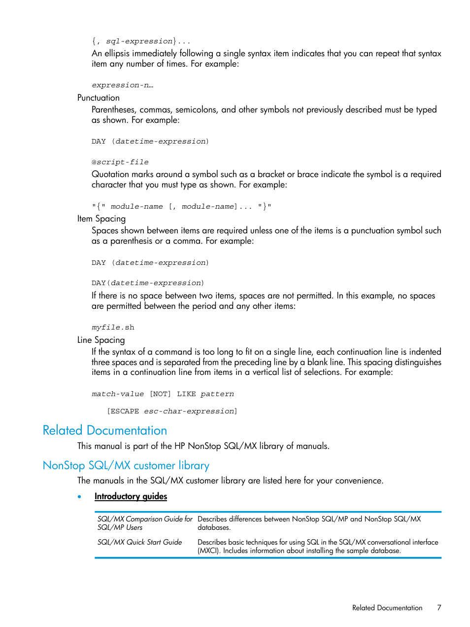 Related documentation, Nonstop sql/mx customer library | HP Integrity NonStop H-Series User Manual | Page 7 / 62