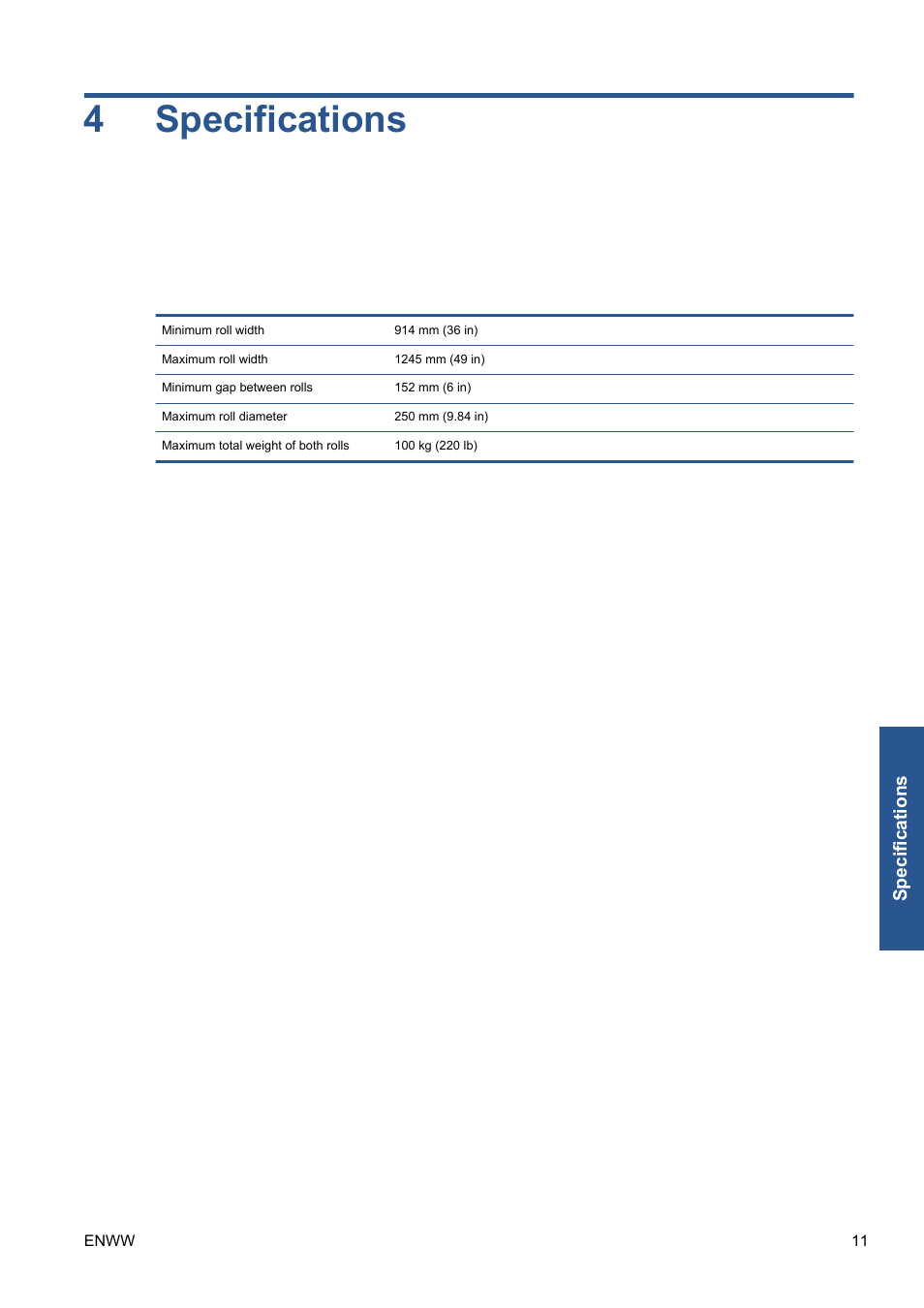 Specifications, 4 specifications, 4specifications | HP Scitex LX800 Industrial Printer series User Manual | Page 15 / 16