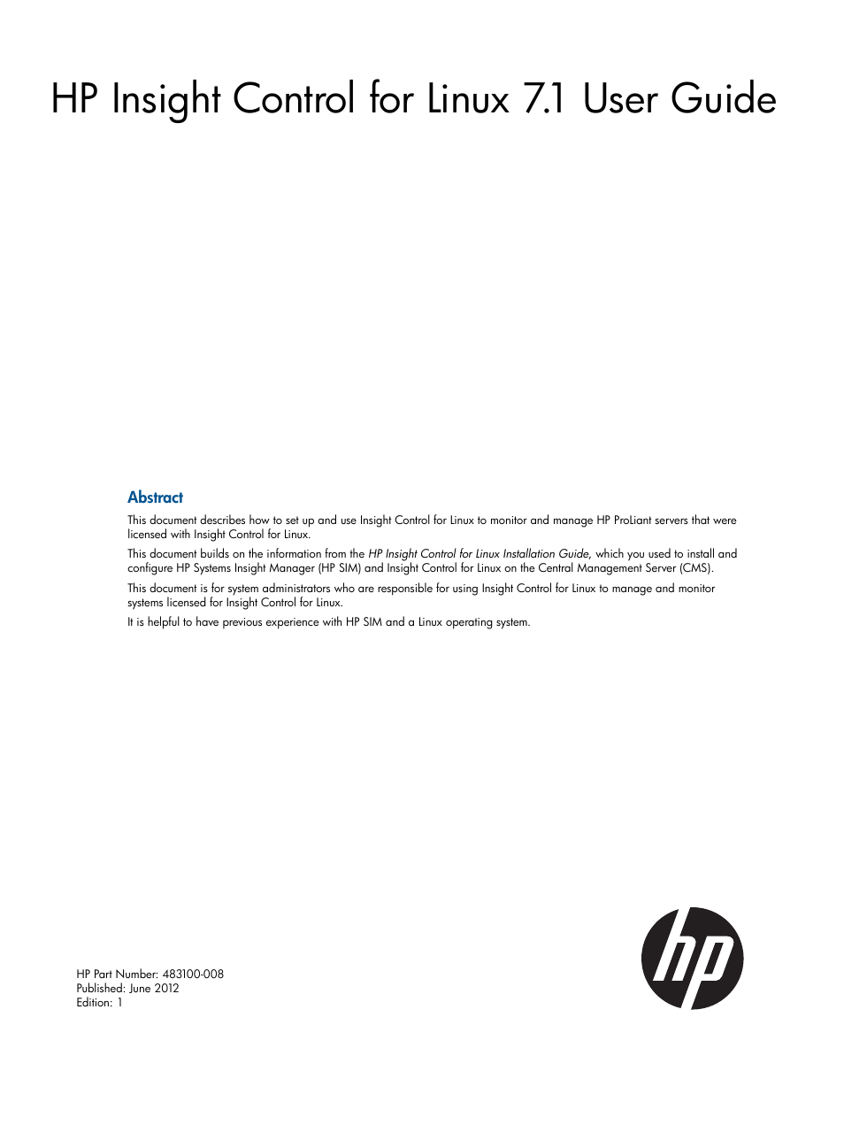 HP Insight Control Software for Linux User Manual | 273 pages