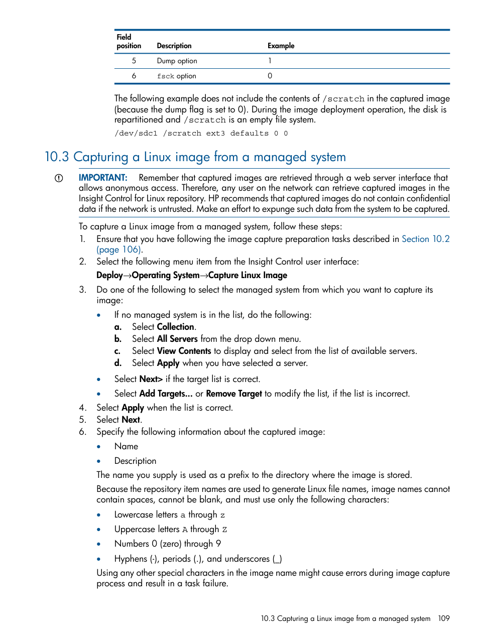 3 capturing a linux image from a managed system | HP Insight Control Software for Linux User Manual | Page 109 / 273