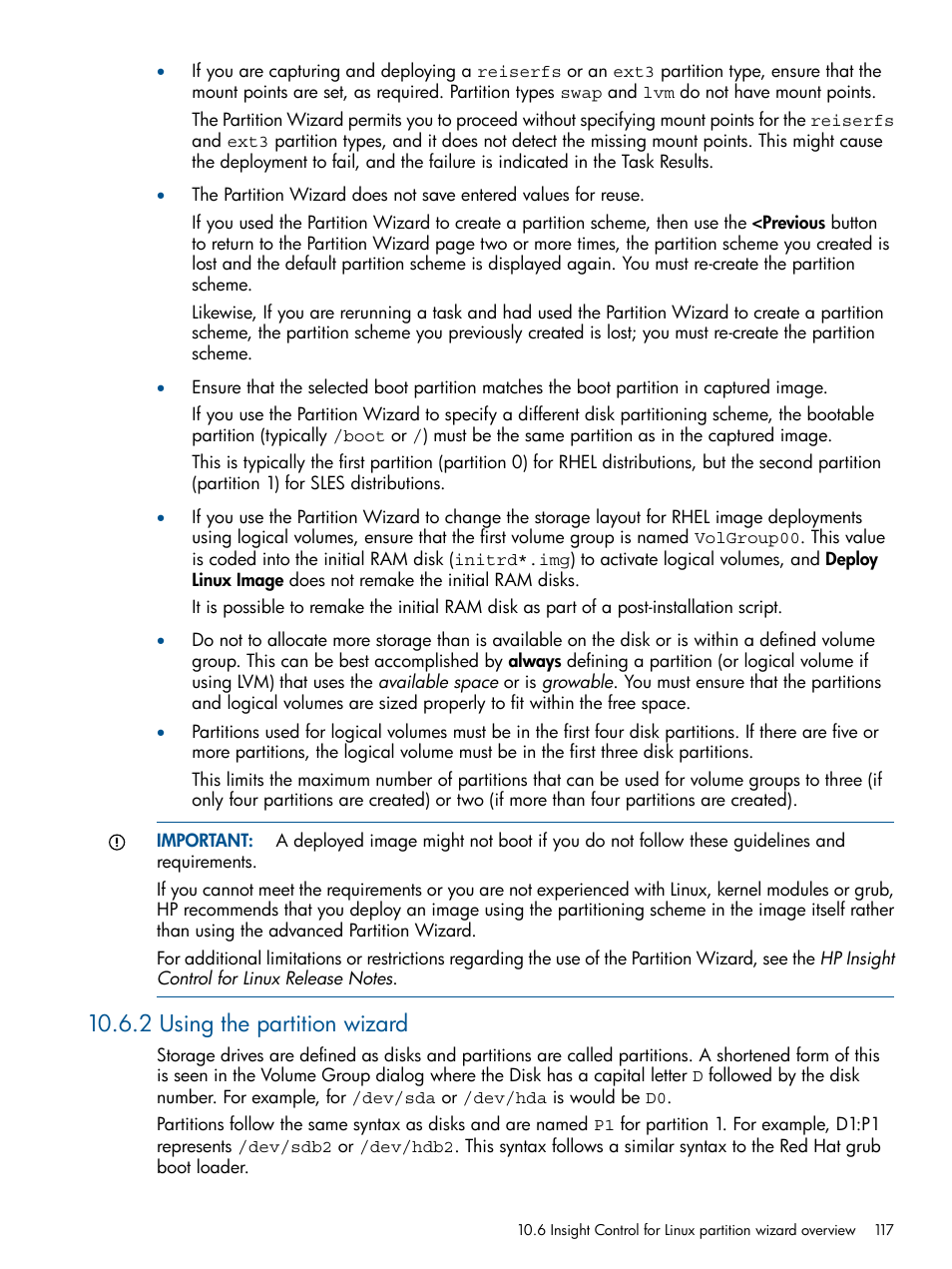 2 using the partition wizard | HP Insight Control Software for Linux User Manual | Page 117 / 273