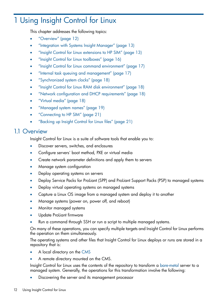 1 using insight control for linux, 1 overview | HP Insight Control Software for Linux User Manual | Page 12 / 273