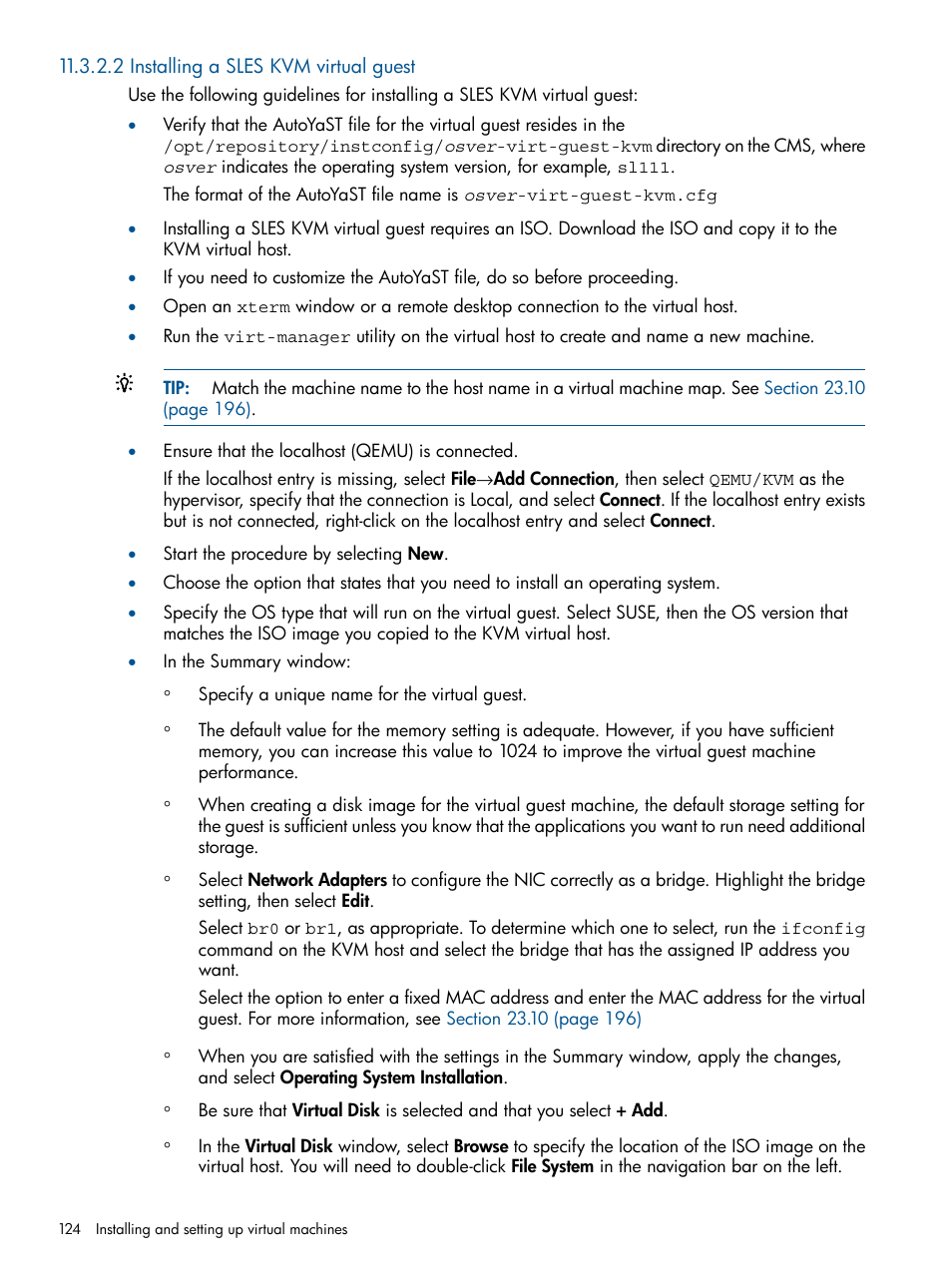 2 installing a sles kvm virtual guest | HP Insight Control Software for Linux User Manual | Page 124 / 273