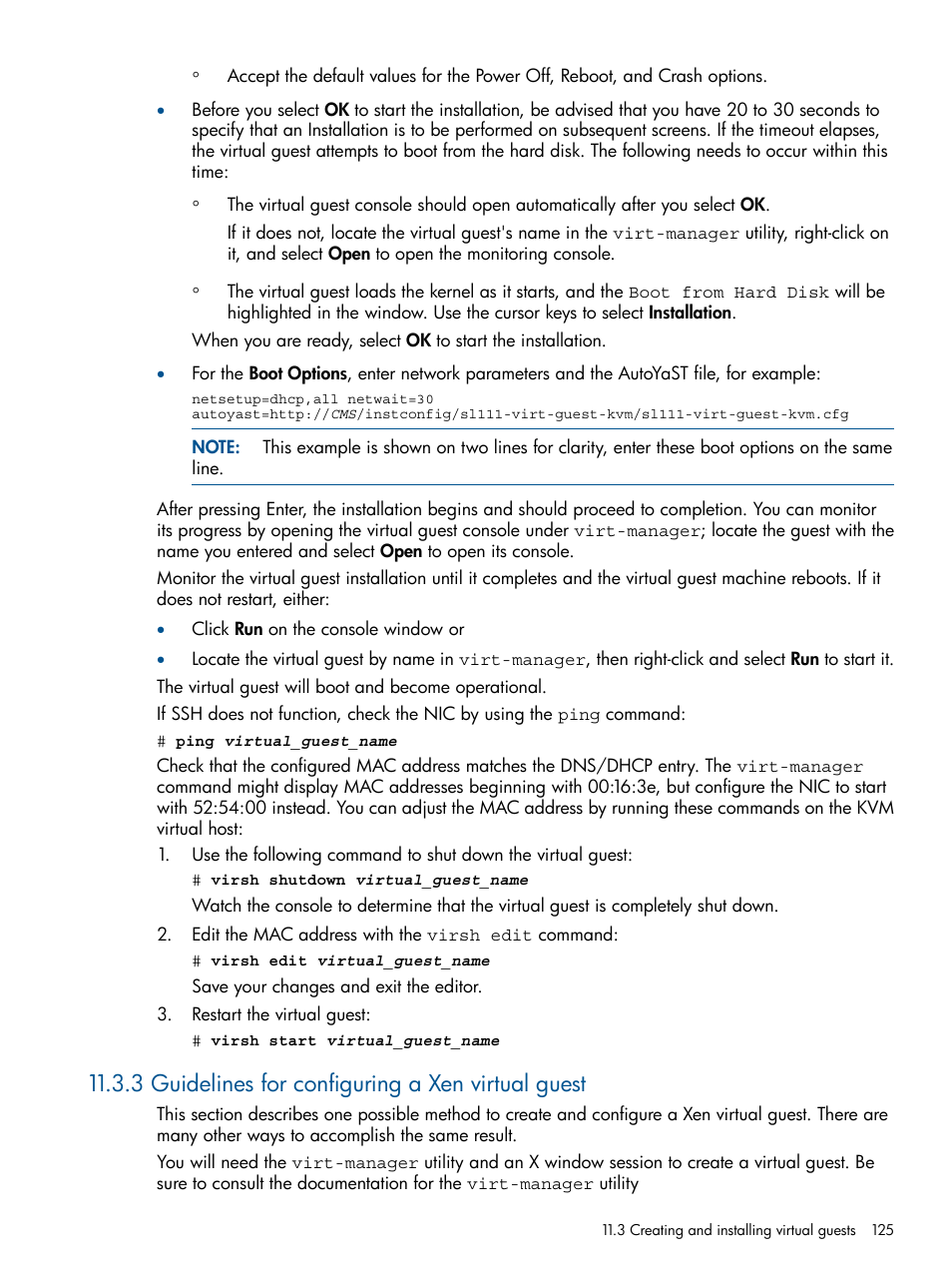 3 guidelines for configuring a xen virtual guest | HP Insight Control Software for Linux User Manual | Page 125 / 273