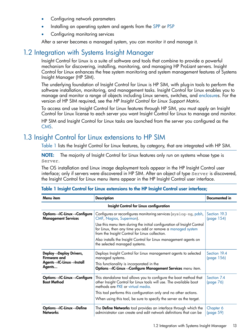 2 integration with systems insight manager, 3 insight control for linux extensions to hp sim | HP Insight Control Software for Linux User Manual | Page 13 / 273