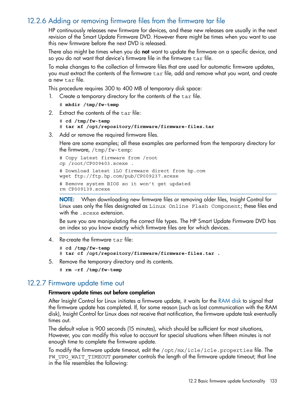 7 firmware update time out | HP Insight Control Software for Linux User Manual | Page 133 / 273