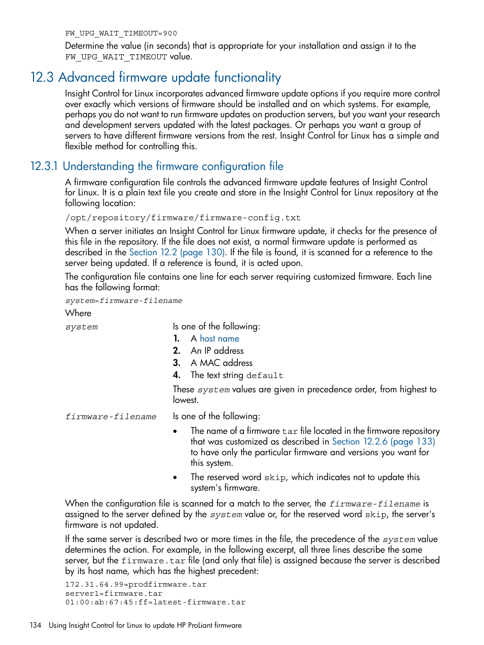 3 advanced firmware update functionality, 1 understanding the firmware configuration file | HP Insight Control Software for Linux User Manual | Page 134 / 273