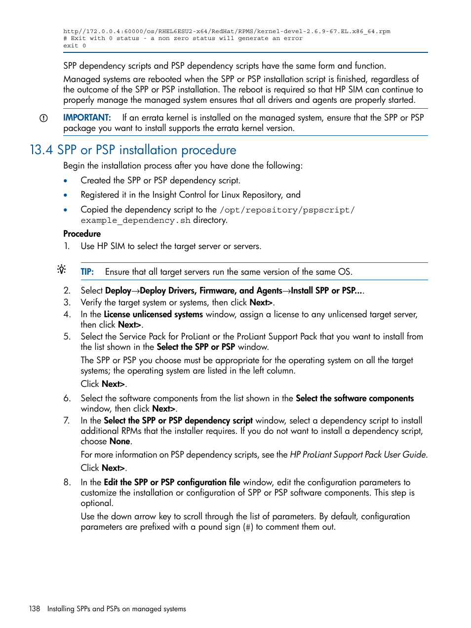 4 spp or psp installation procedure | HP Insight Control Software for Linux User Manual | Page 138 / 273