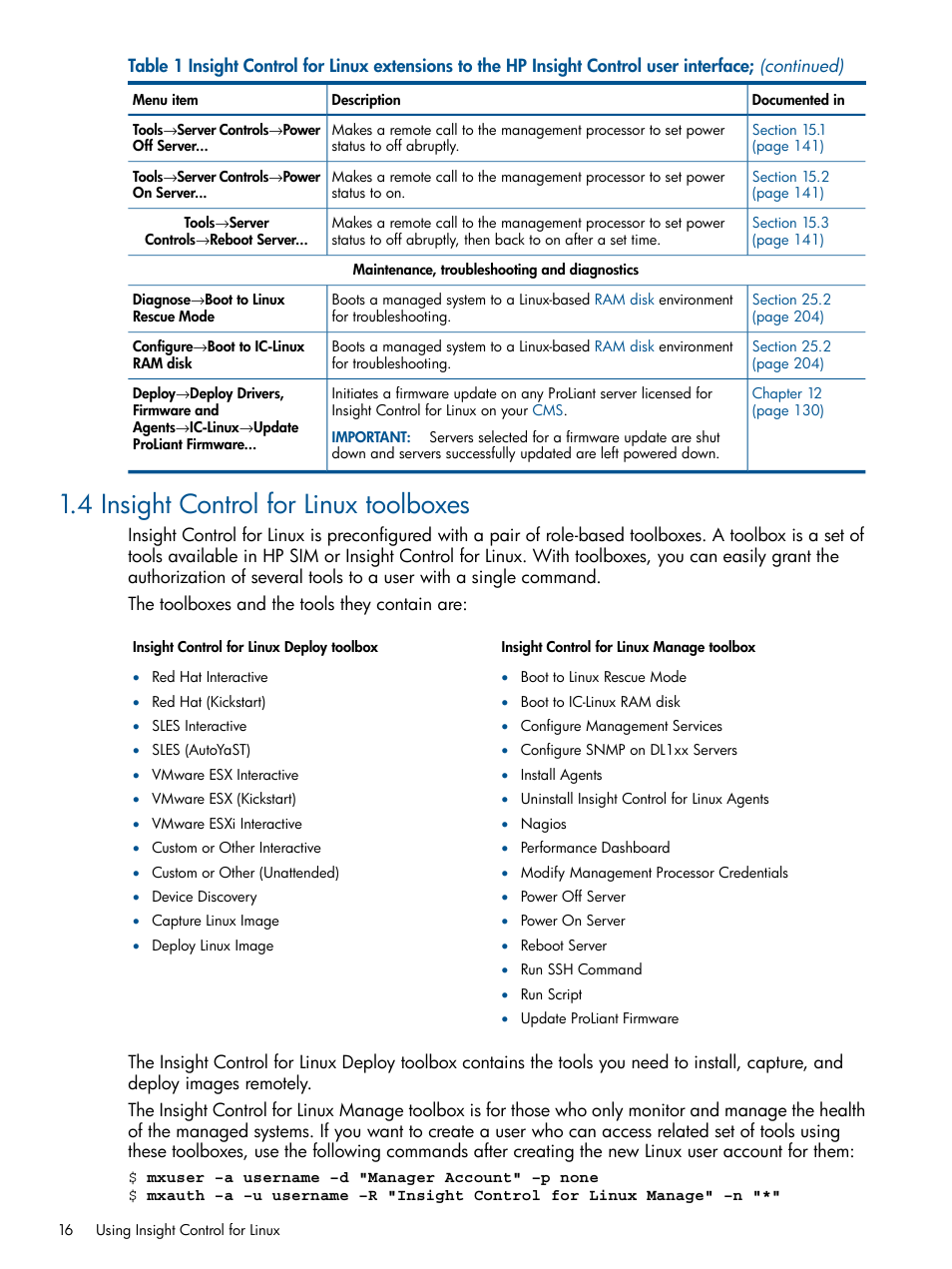 4 insight control for linux toolboxes | HP Insight Control Software for Linux User Manual | Page 16 / 273