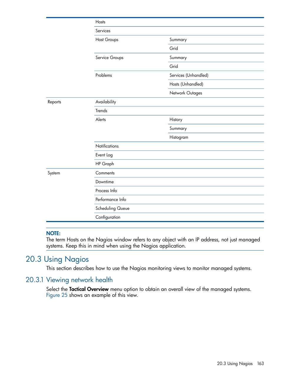 3 using nagios, 1 viewing network health | HP Insight Control Software for Linux User Manual | Page 163 / 273