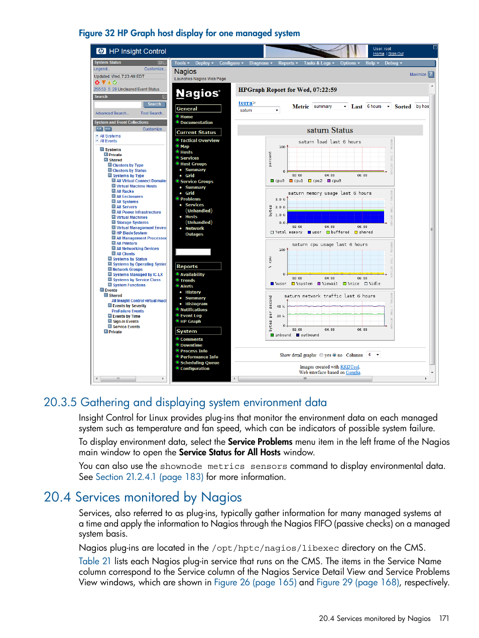 5 gathering and displaying system environment data, 4 services monitored by nagios | HP Insight Control Software for Linux User Manual | Page 171 / 273