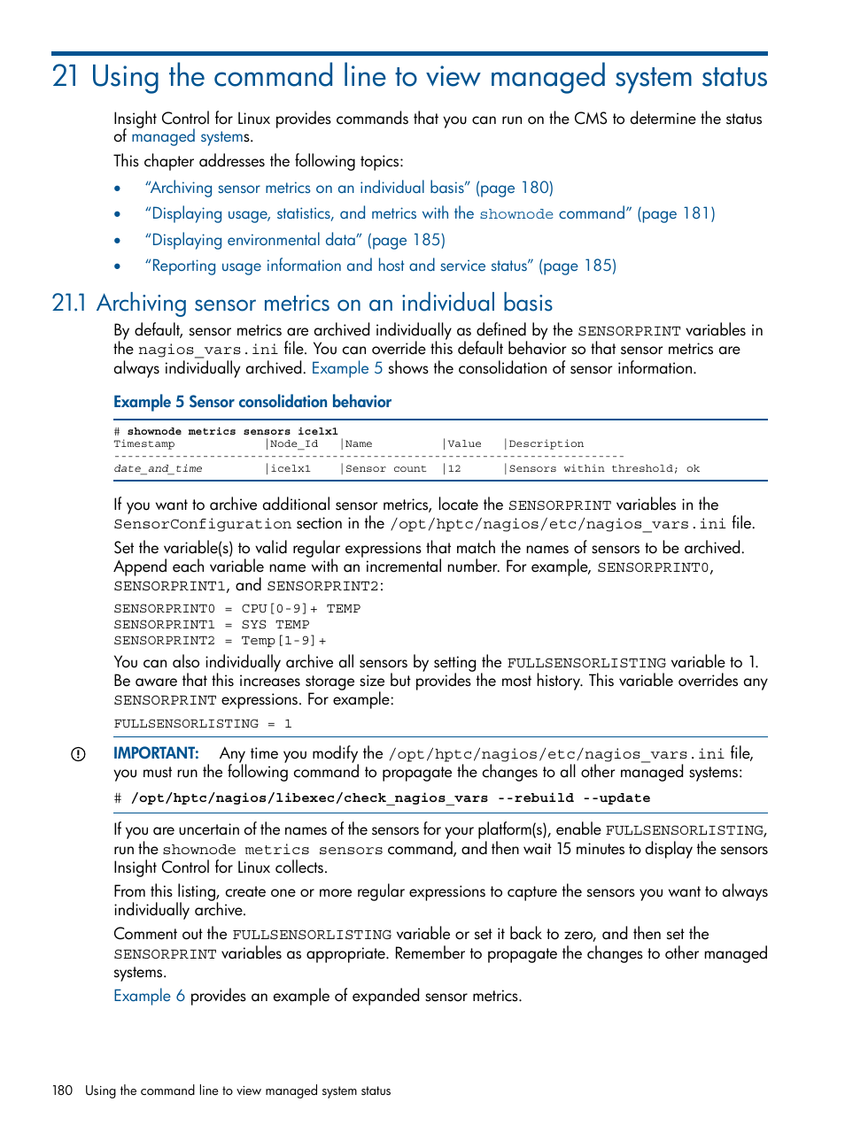 1 archiving sensor metrics on an individual basis | HP Insight Control Software for Linux User Manual | Page 180 / 273