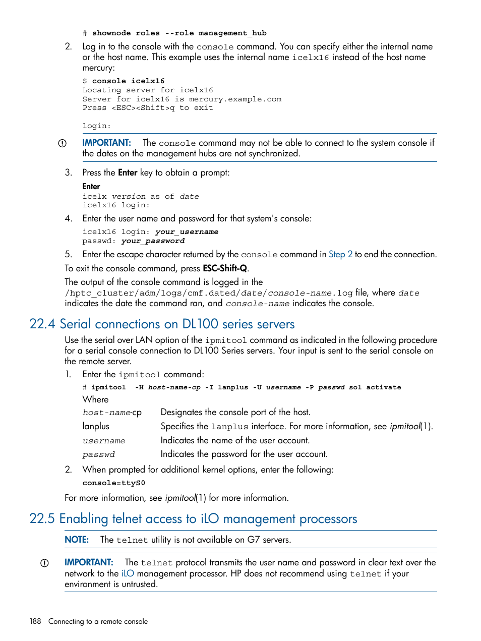 4 serial connections on dl100 series servers | HP Insight Control Software for Linux User Manual | Page 188 / 273