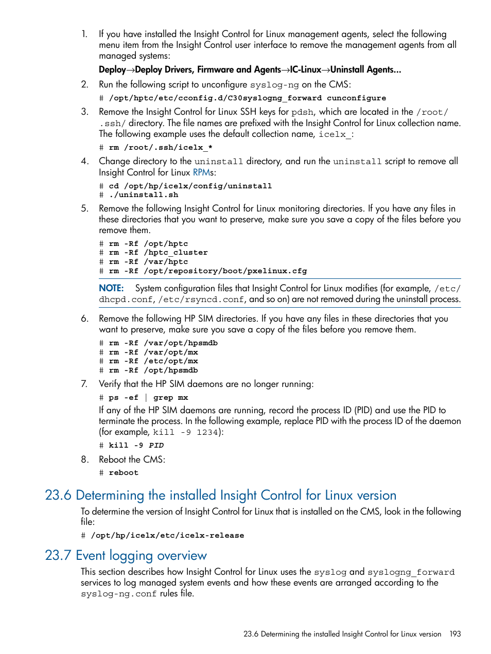 7 event logging overview | HP Insight Control Software for Linux User Manual | Page 193 / 273