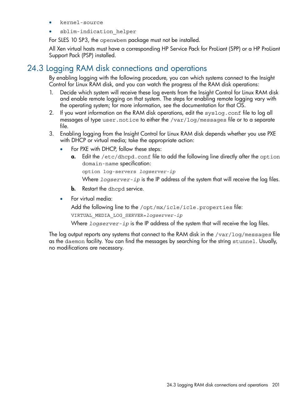 3 logging ram disk connections and operations | HP Insight Control Software for Linux User Manual | Page 201 / 273