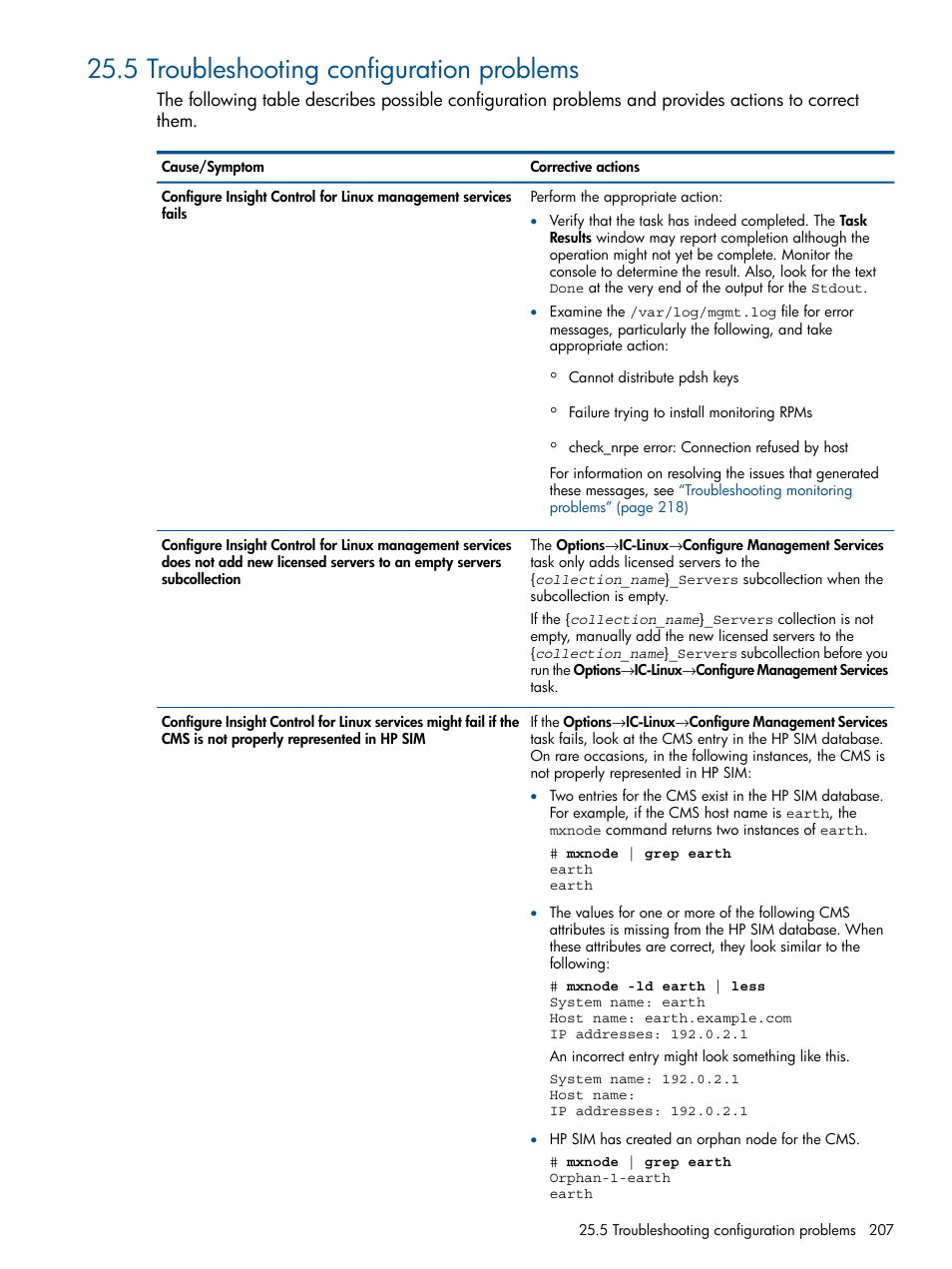 5 troubleshooting configuration problems | HP Insight Control Software for Linux User Manual | Page 207 / 273