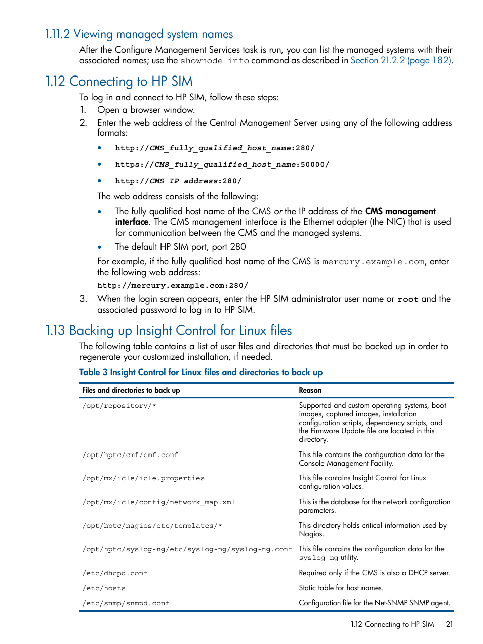 2 viewing managed system names, 12 connecting to hp sim, 13 backing up insight control for linux files | HP Insight Control Software for Linux User Manual | Page 21 / 273