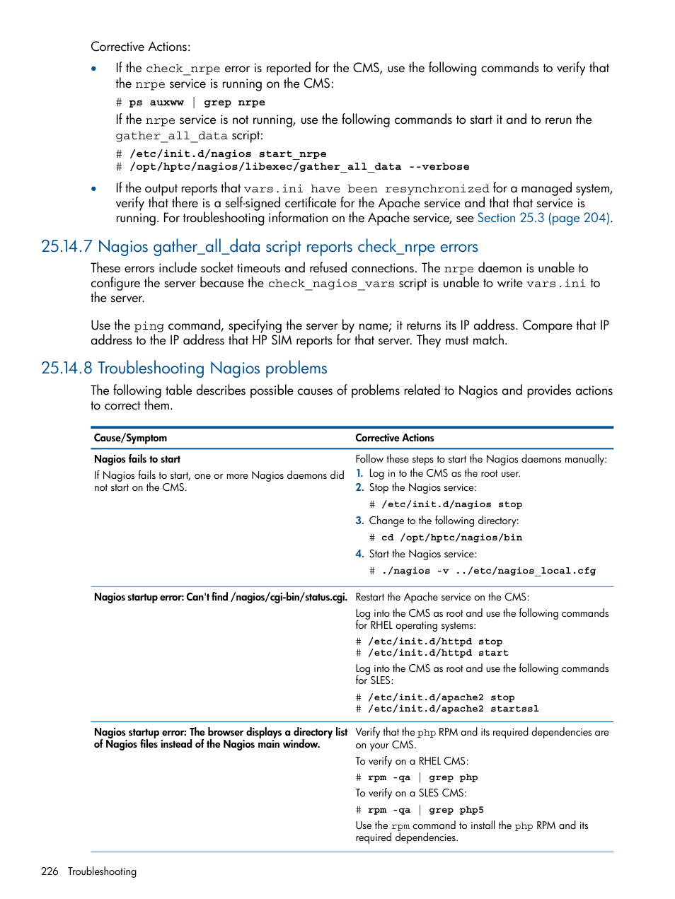 8 troubleshooting nagios problems | HP Insight Control Software for Linux User Manual | Page 226 / 273