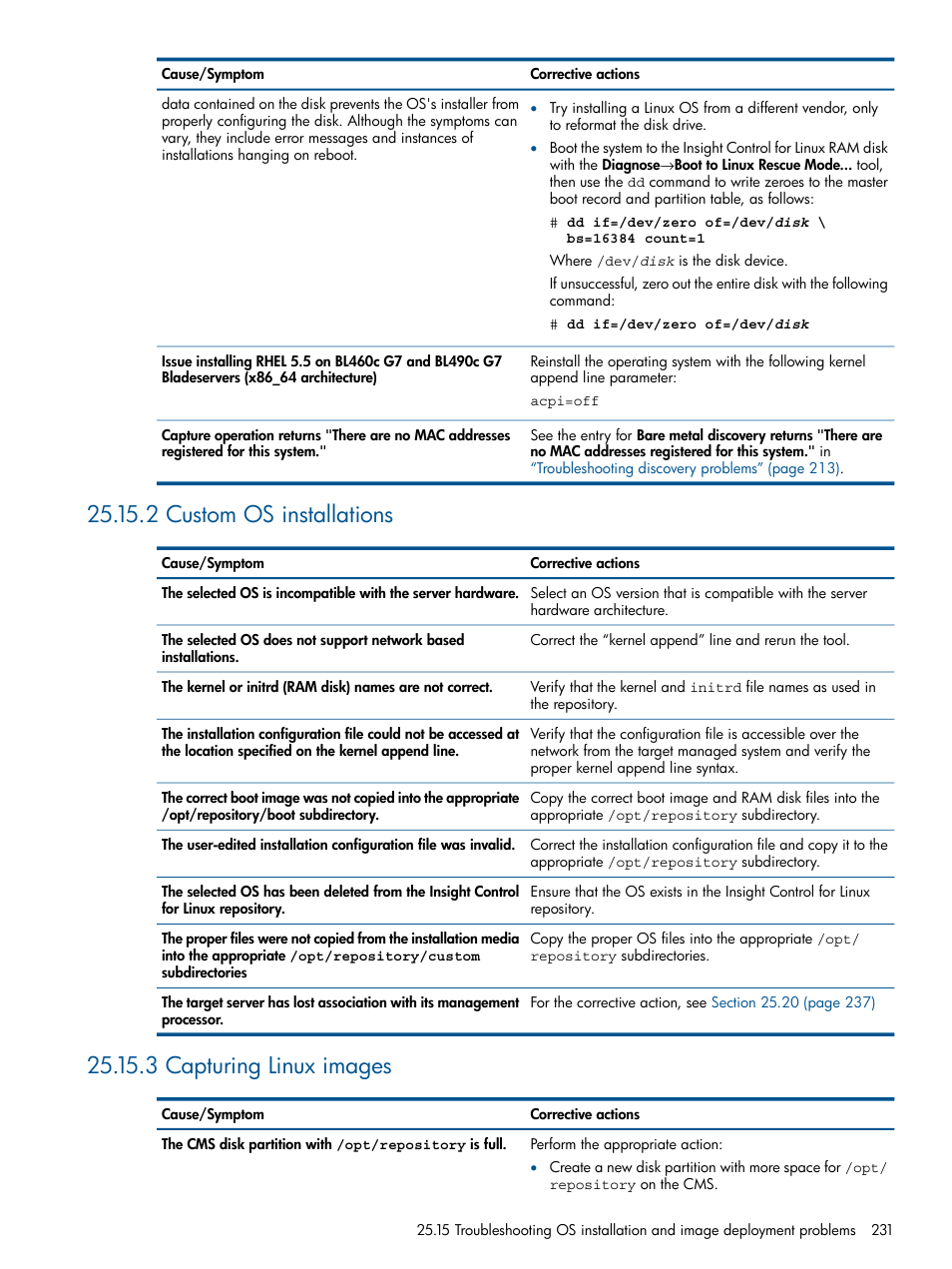 2 custom os installations, 3 capturing linux images | HP Insight Control Software for Linux User Manual | Page 231 / 273