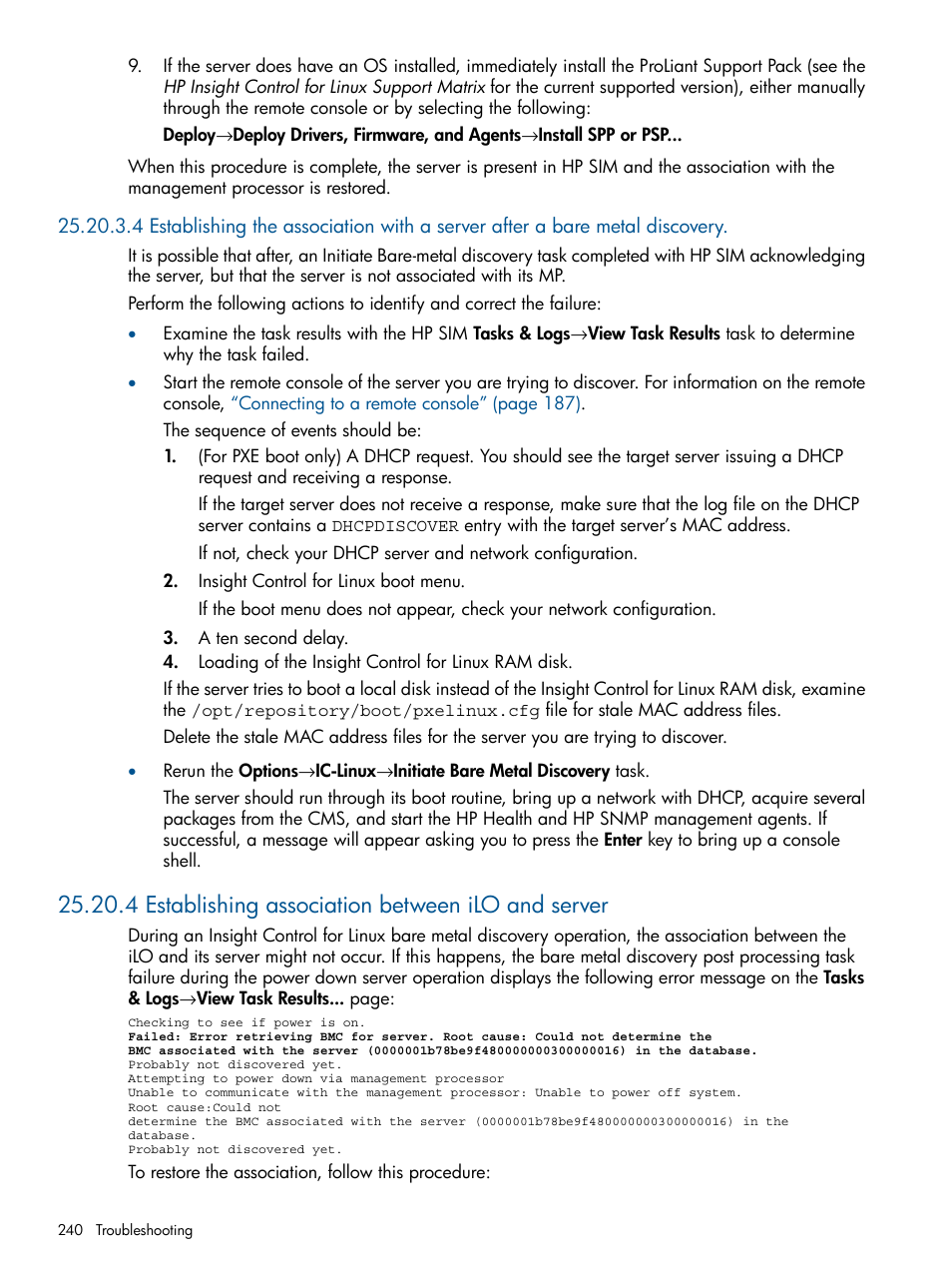 4 establishing association between ilo and server | HP Insight Control Software for Linux User Manual | Page 240 / 273