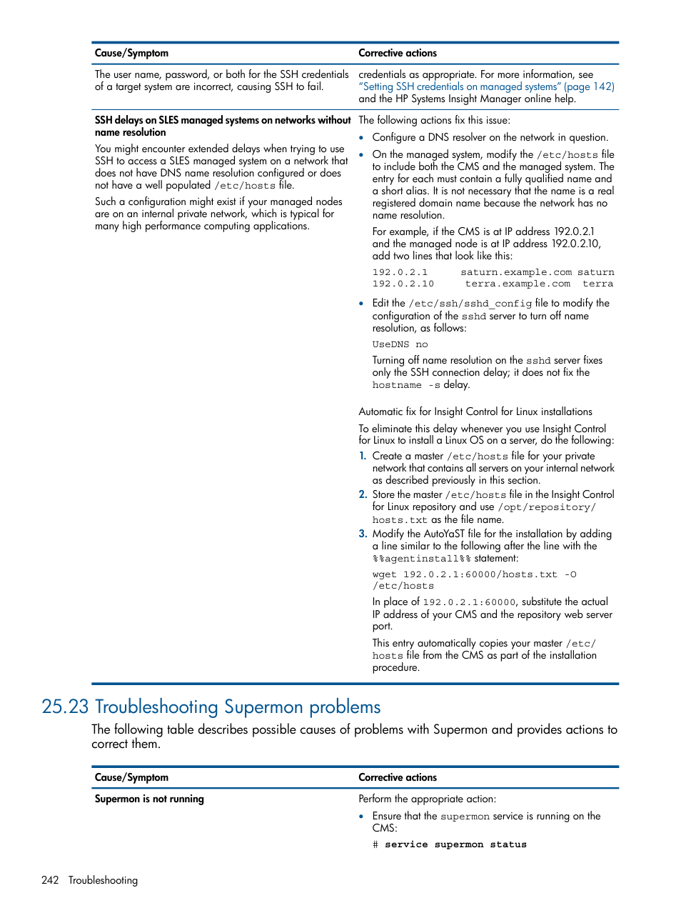 23 troubleshooting supermon problems | HP Insight Control Software for Linux User Manual | Page 242 / 273