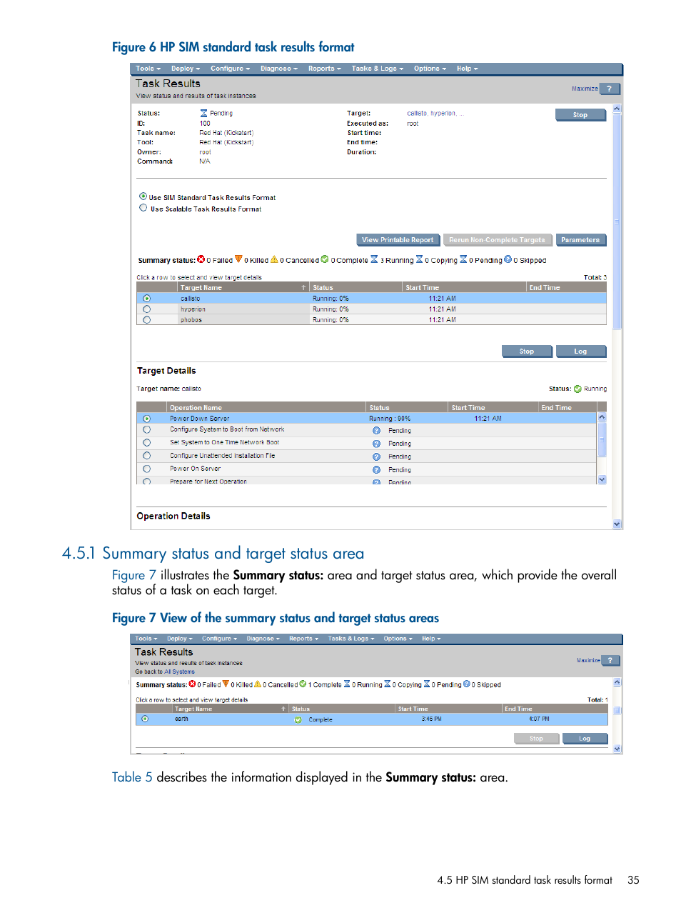 1 summary status and target status area | HP Insight Control Software for Linux User Manual | Page 35 / 273