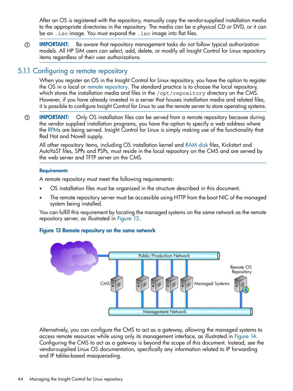 1 configuring a remote repository, Section 5.1.1 | HP Insight Control Software for Linux User Manual | Page 44 / 273