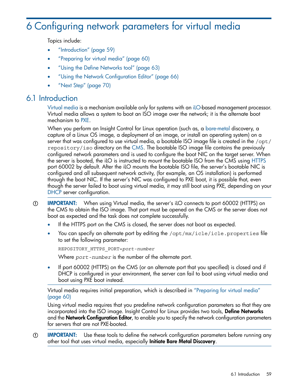 6 configuring network parameters for virtual media, 1 introduction | HP Insight Control Software for Linux User Manual | Page 59 / 273