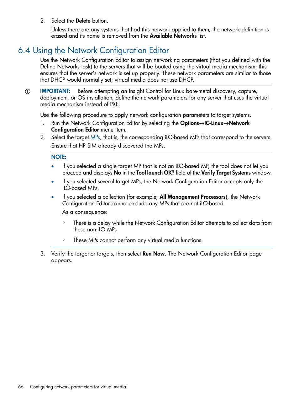 4 using the network configuration editor, Using the network | HP Insight Control Software for Linux User Manual | Page 66 / 273