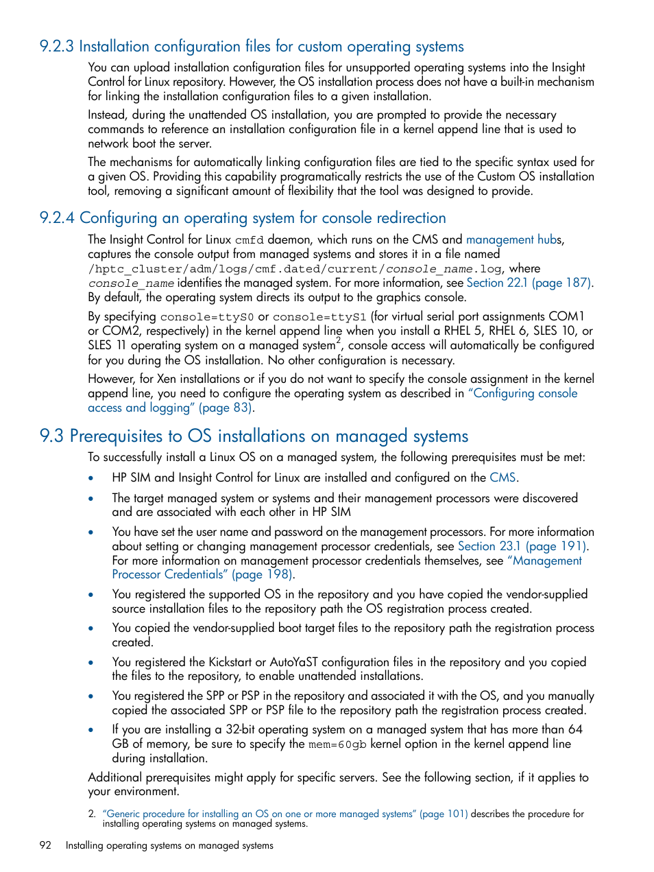 Configuring an operating system for console | HP Insight Control Software for Linux User Manual | Page 92 / 273