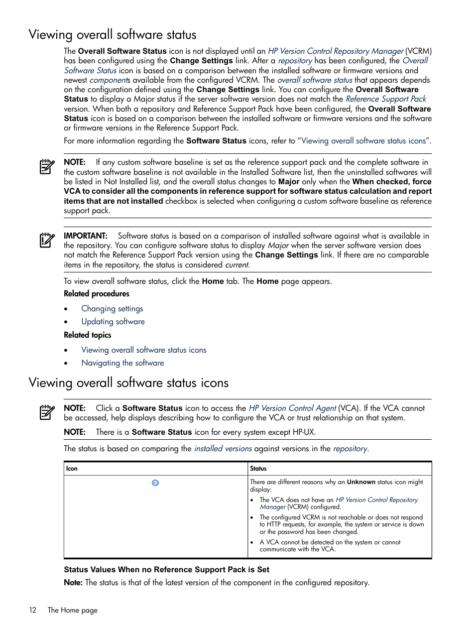 Viewing overall software status, Viewing overall software status icons | HP Insight Foundation Software for ProLiant User Manual | Page 12 / 37