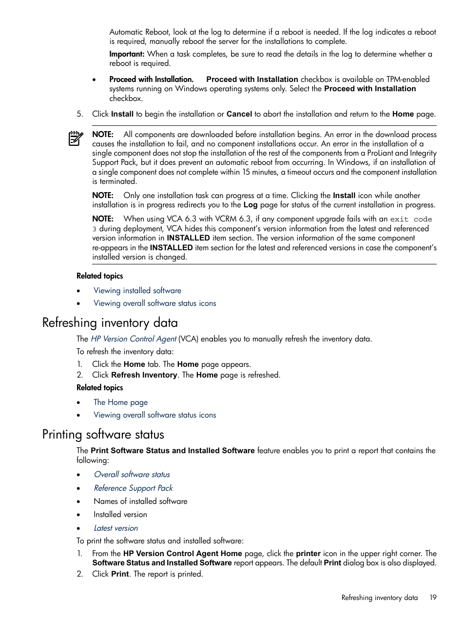 Refreshing inventory data, Printing software status, Refreshing inventory data printing software status | HP Insight Foundation Software for ProLiant User Manual | Page 19 / 37