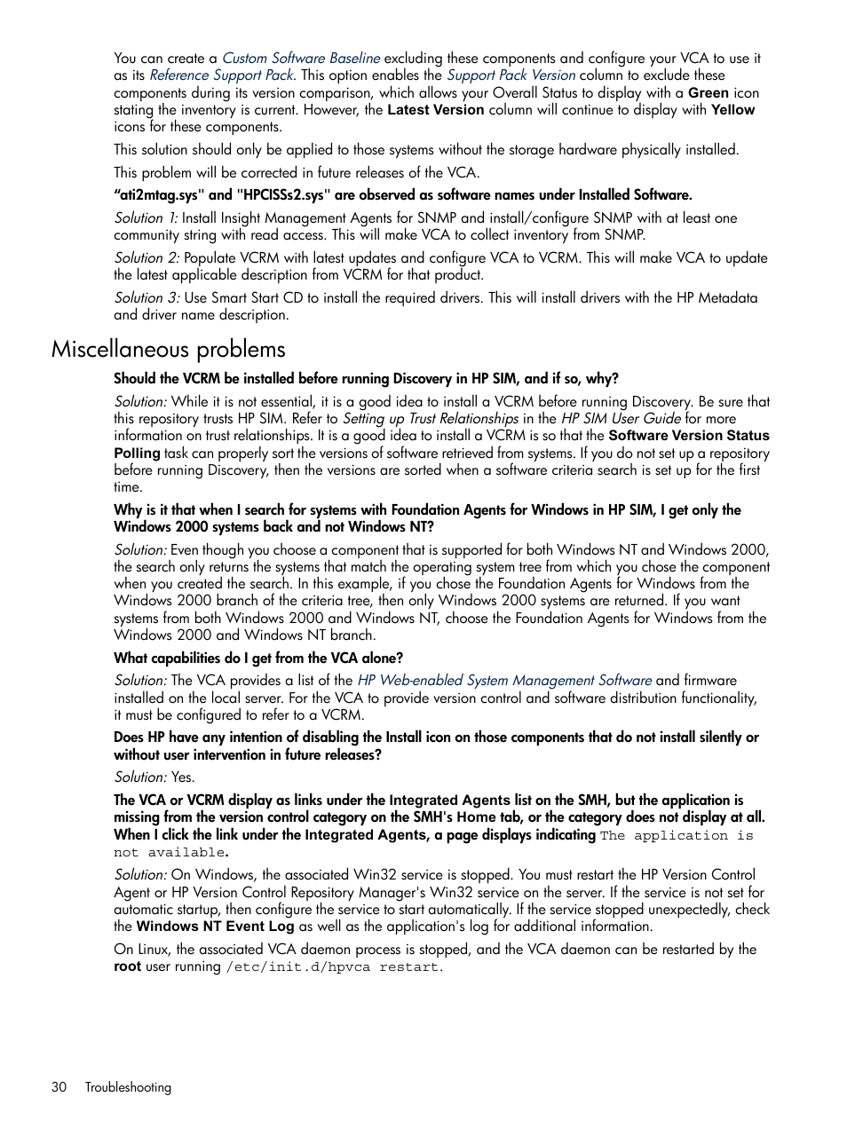 Miscellaneous problems | HP Insight Foundation Software for ProLiant User Manual | Page 30 / 37