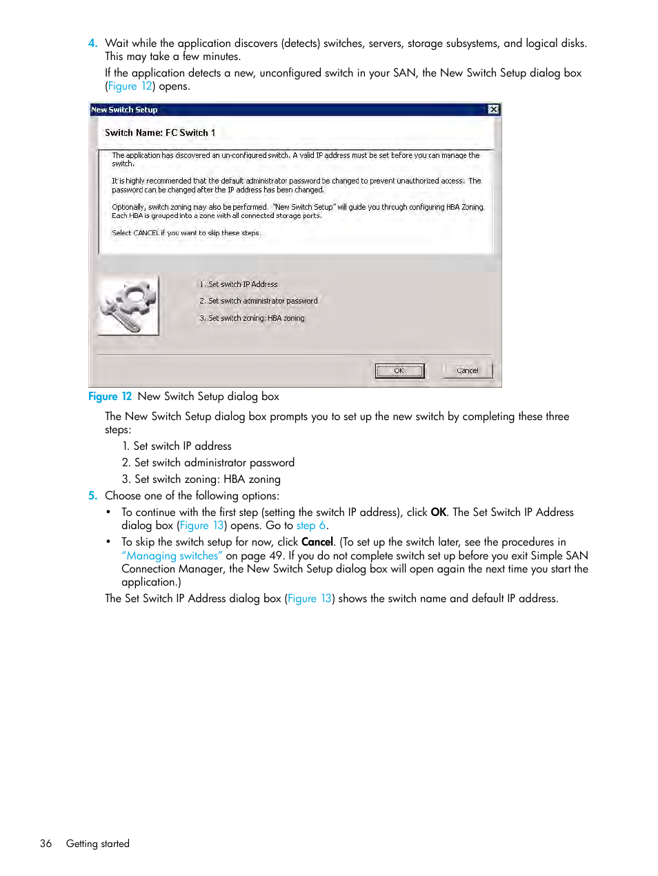 12 new switch setup dialog box, Step 4 | HP StorageWorks 2000fc G2 Modular Smart Array User Manual | Page 36 / 150