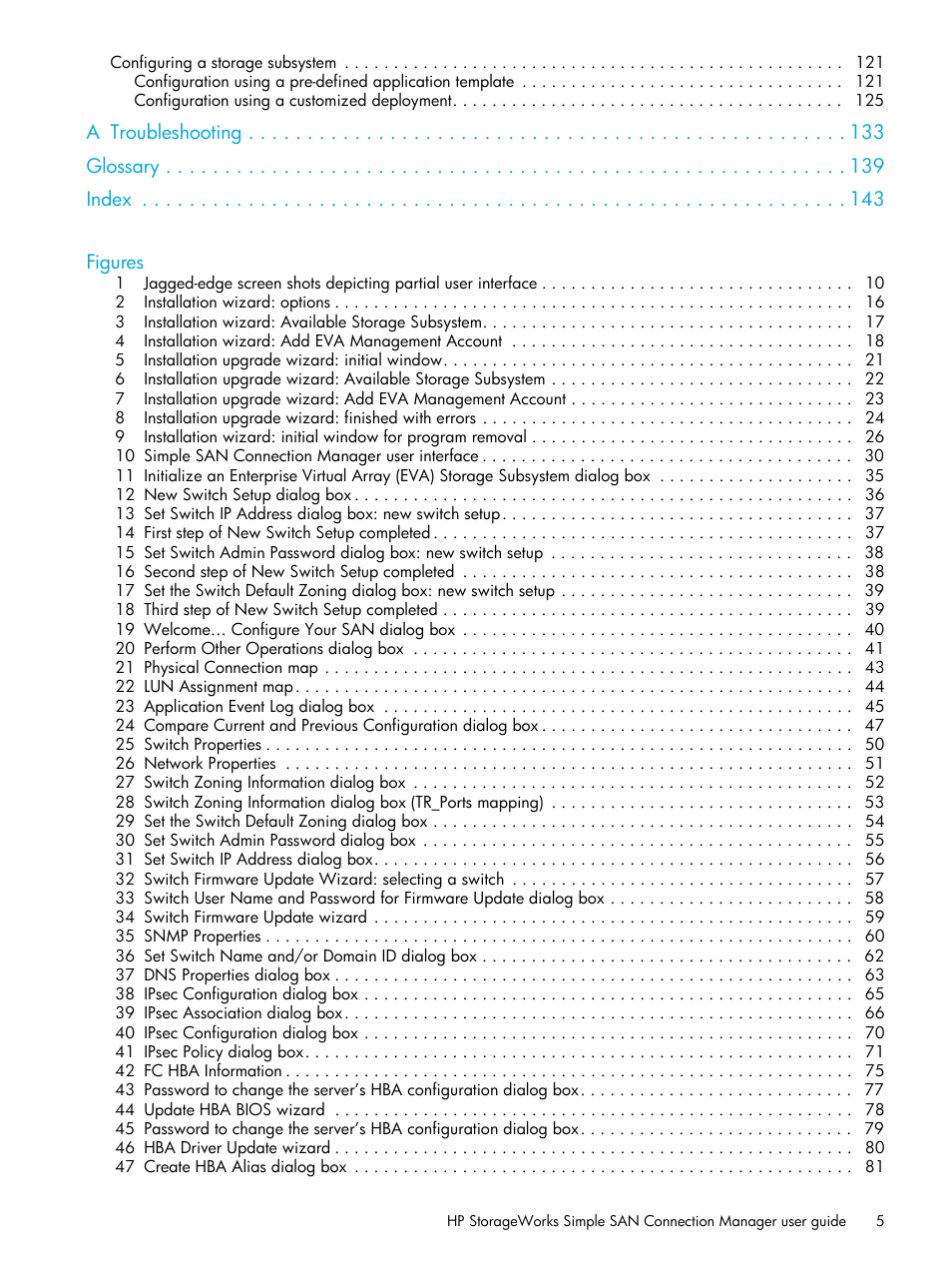 A troubleshooting glossary index figures | HP StorageWorks 2000fc G2 Modular Smart Array User Manual | Page 5 / 150