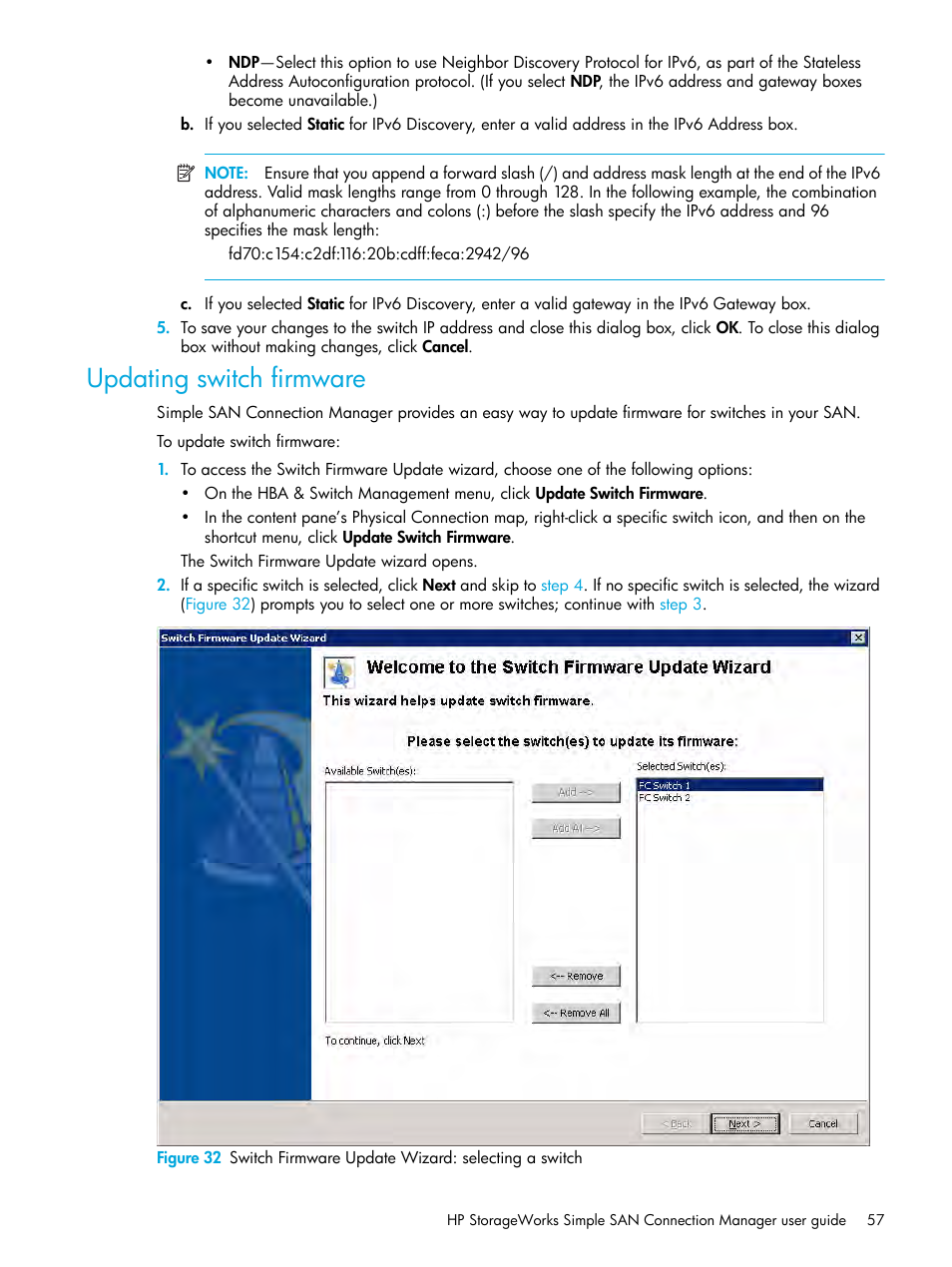 Updating switch firmware, Updating, Switch firmware | HP StorageWorks 2000fc G2 Modular Smart Array User Manual | Page 57 / 150