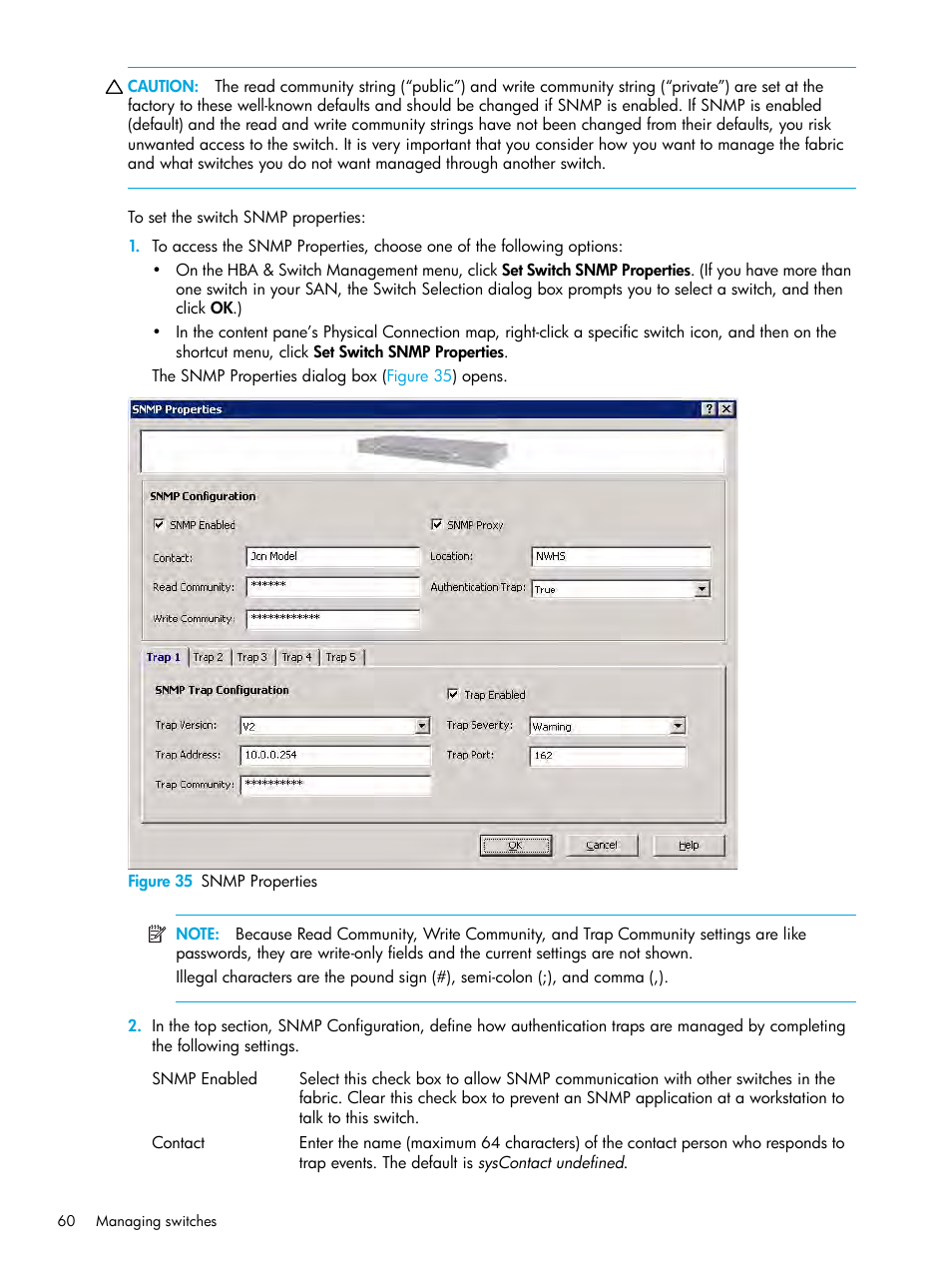 35 snmp properties | HP StorageWorks 2000fc G2 Modular Smart Array User Manual | Page 60 / 150