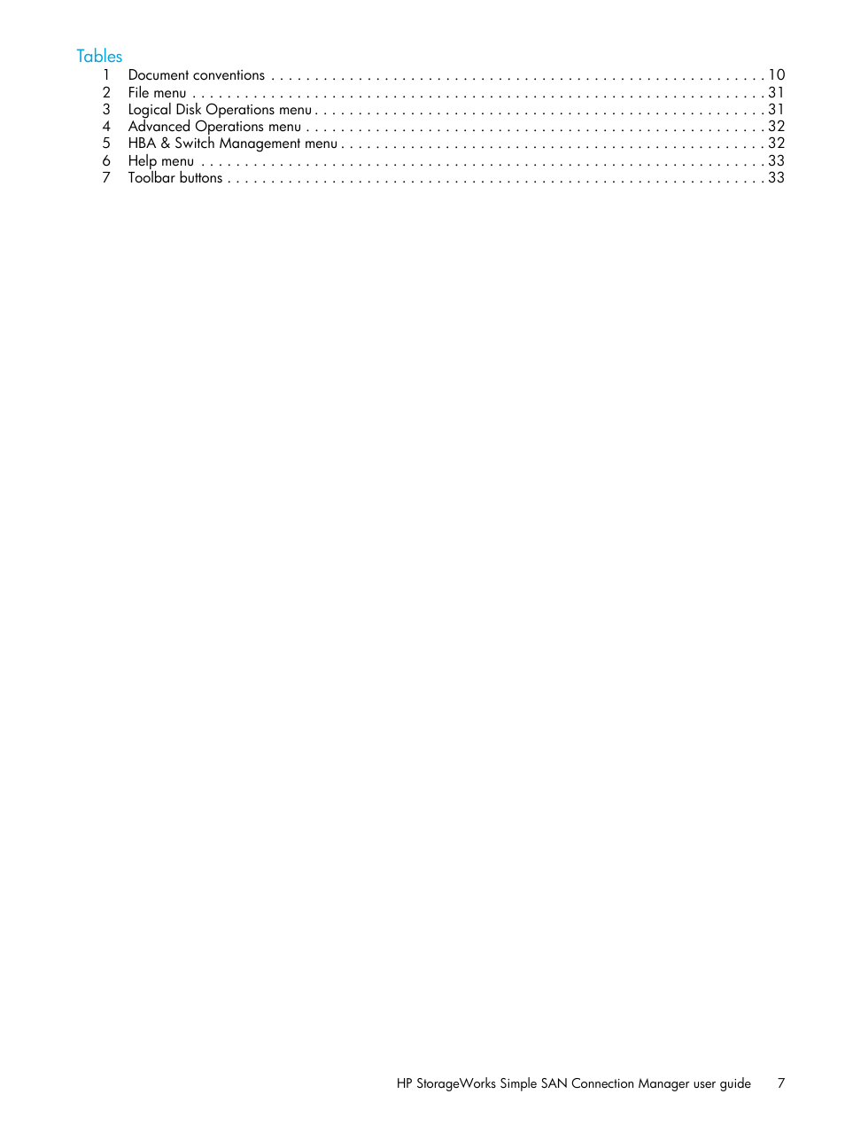 Tables | HP StorageWorks 2000fc G2 Modular Smart Array User Manual | Page 7 / 150