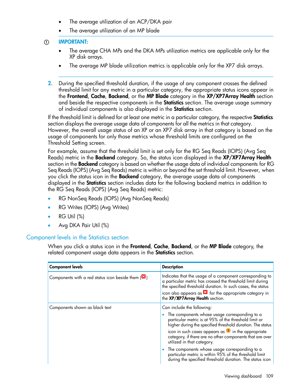 Component levels in the statistics section | HP XP Performance Advisor Software User Manual | Page 109 / 414