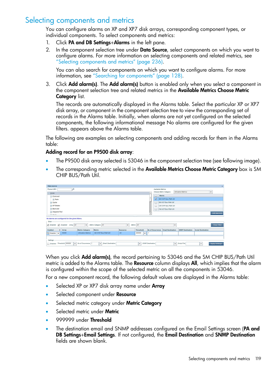 Selecting components and metrics, Adding | HP XP Performance Advisor Software User Manual | Page 119 / 414