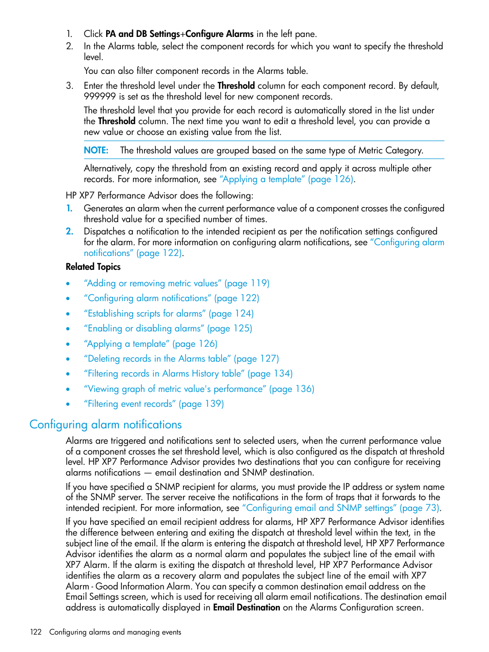 Configuring alarm notifications | HP XP Performance Advisor Software User Manual | Page 122 / 414