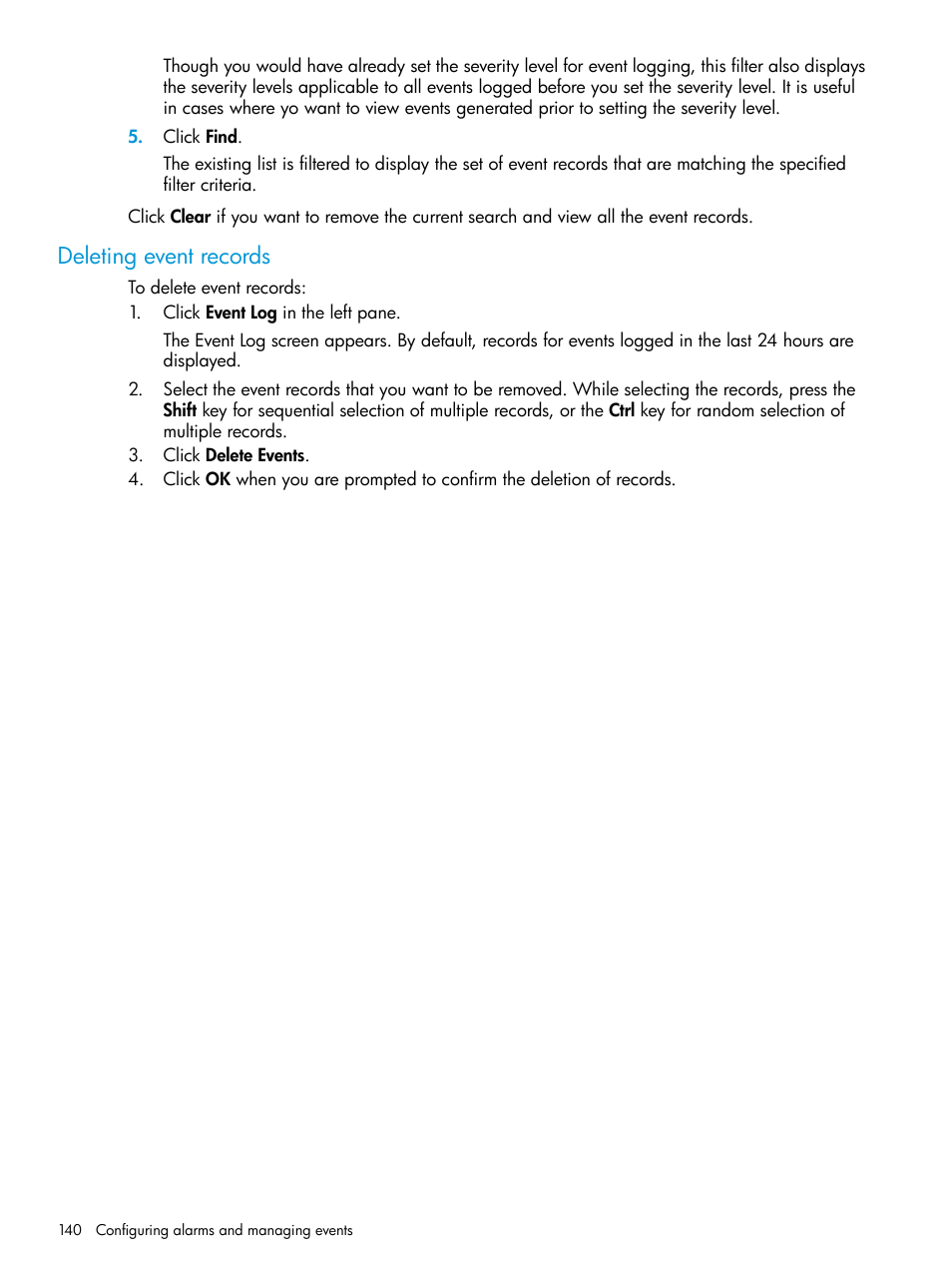 Deleting event records | HP XP Performance Advisor Software User Manual | Page 140 / 414